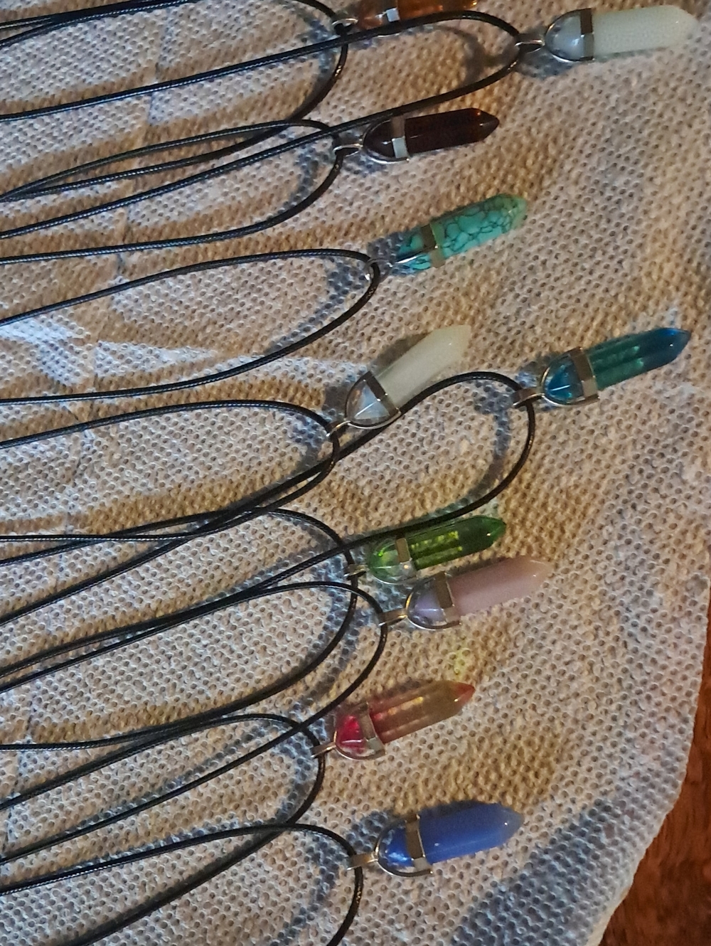 A Lot Of 11 Multicolor Crystal Bullet Pendant Necklaces - Assorted Colors